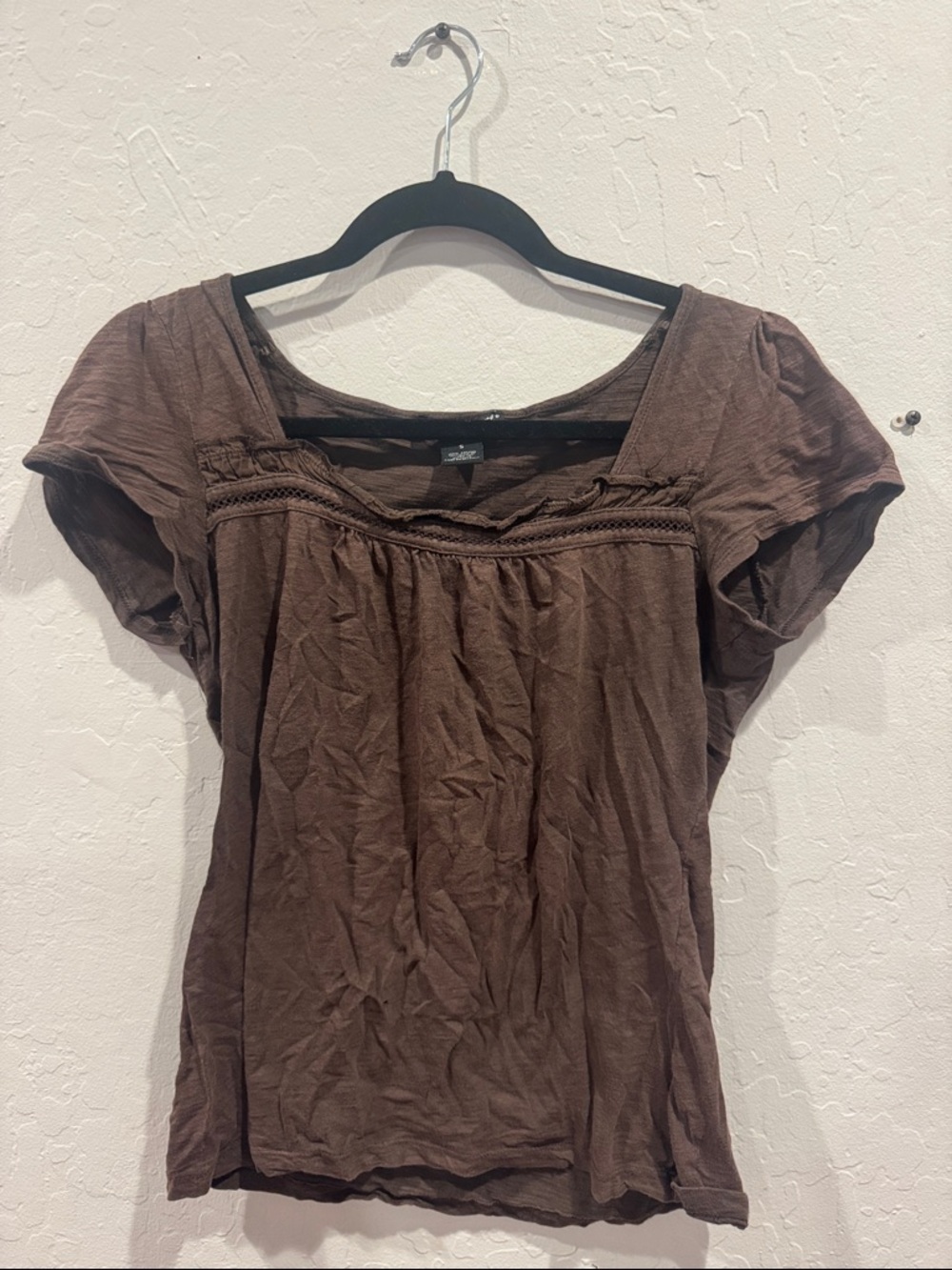 Willi Smith Brown Short Sleeve Scoop Neck Top